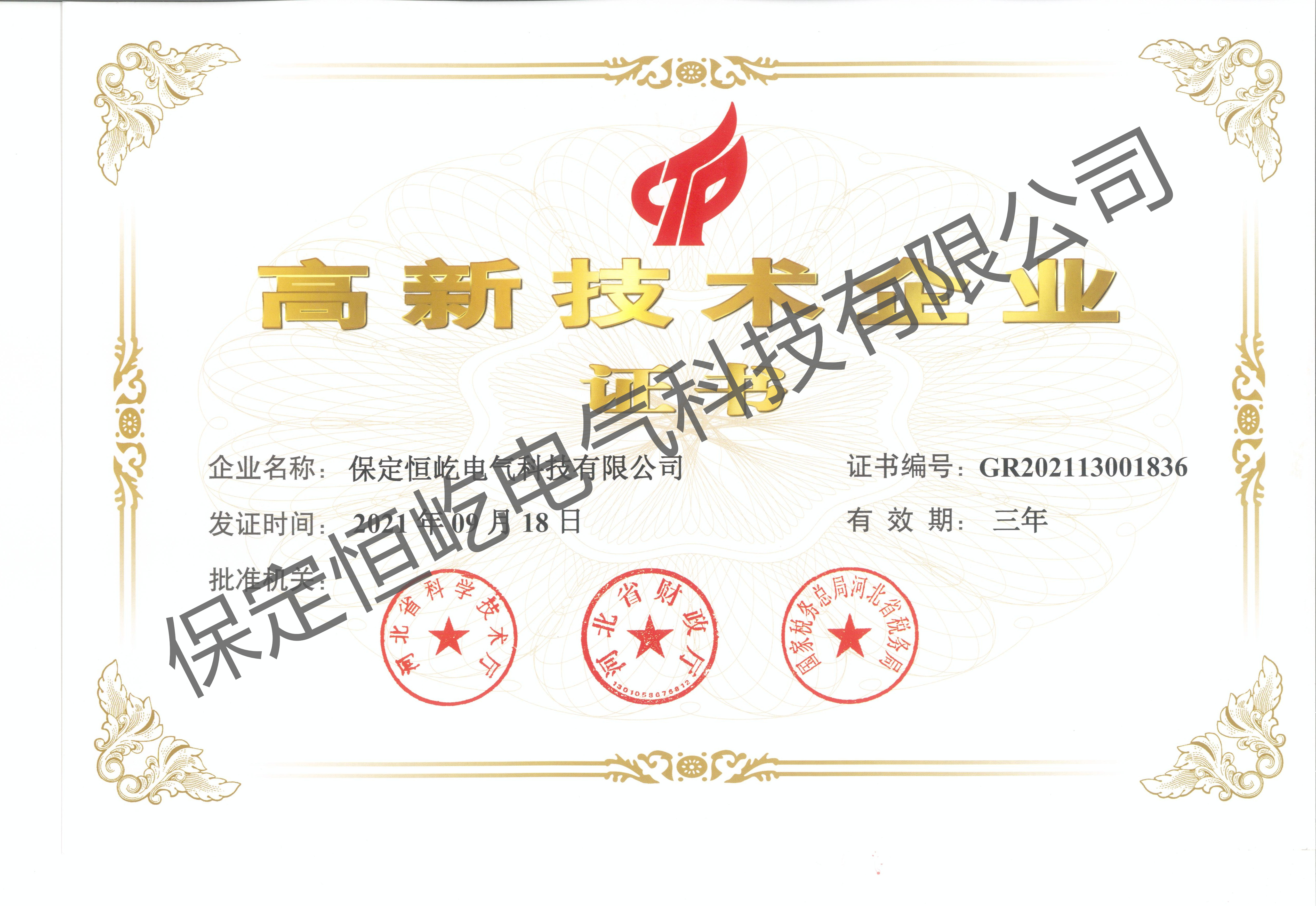 高新技術(shù)企業(yè)認證證書(shū)